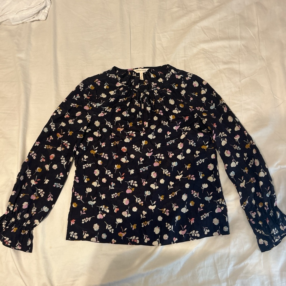 Rebecca Taylor Navy and pink Floral silk Blouse